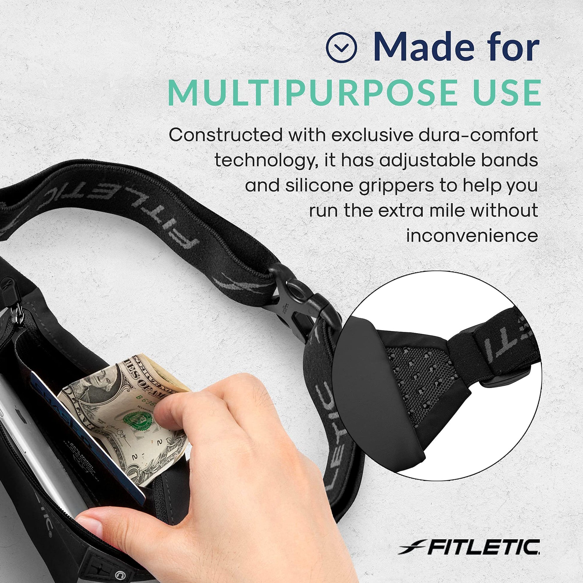 Fitletic Blitz Phone Holder Bum Bag Lightweight and Sleek Running Belt with Dual Adjustable Strap Unisex Waist Bag for Men and Women Ideal Sport Bag for Travel and Outdoor Activities, Black-6