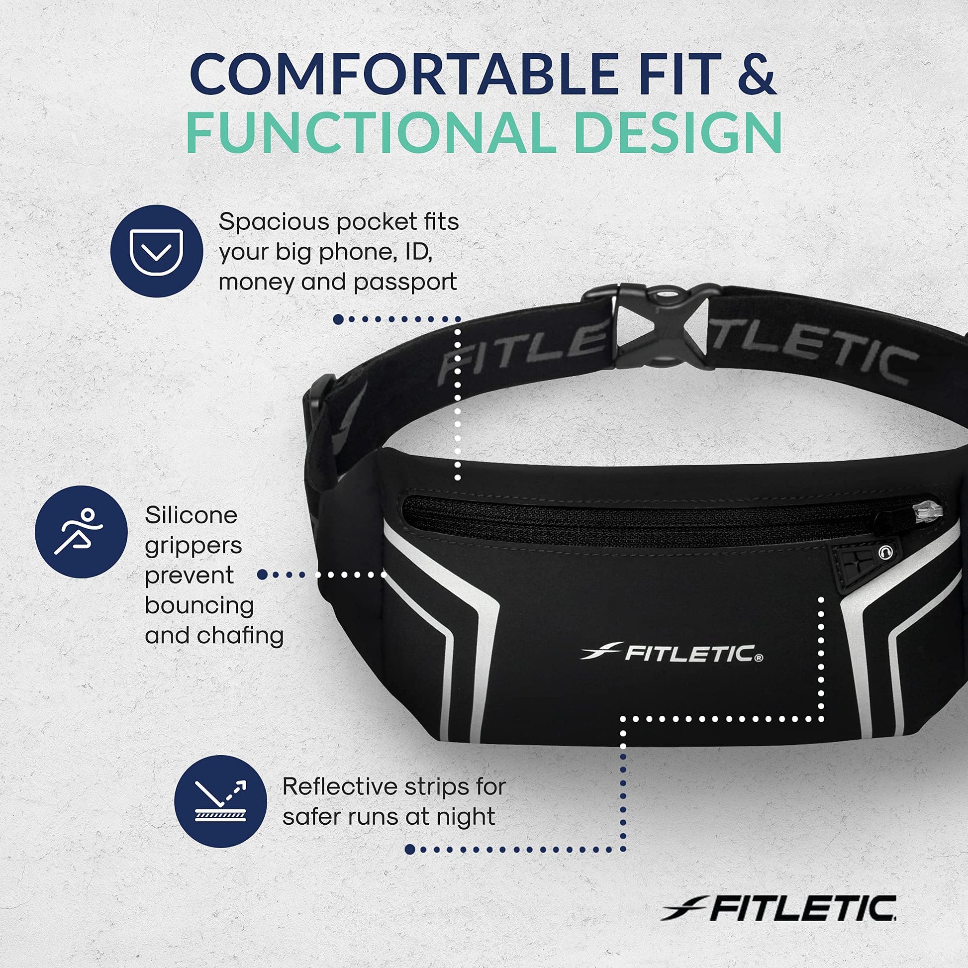 Fitletic Blitz Phone Holder Bum Bag Lightweight and Sleek Running Belt with Dual Adjustable Strap Unisex Waist Bag for Men and Women Ideal Sport Bag for Travel and Outdoor Activities, Black-5