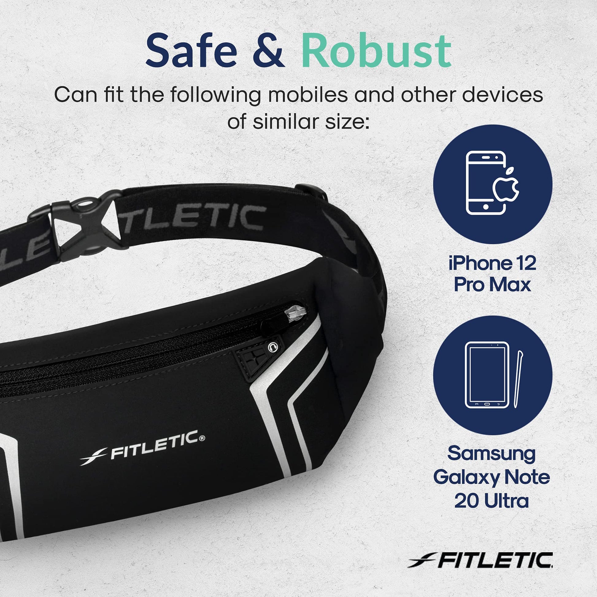 Fitletic Blitz Phone Holder Bum Bag Lightweight and Sleek Running Belt with Dual Adjustable Strap Unisex Waist Bag for Men and Women Ideal Sport Bag for Travel and Outdoor Activities, Black-8
