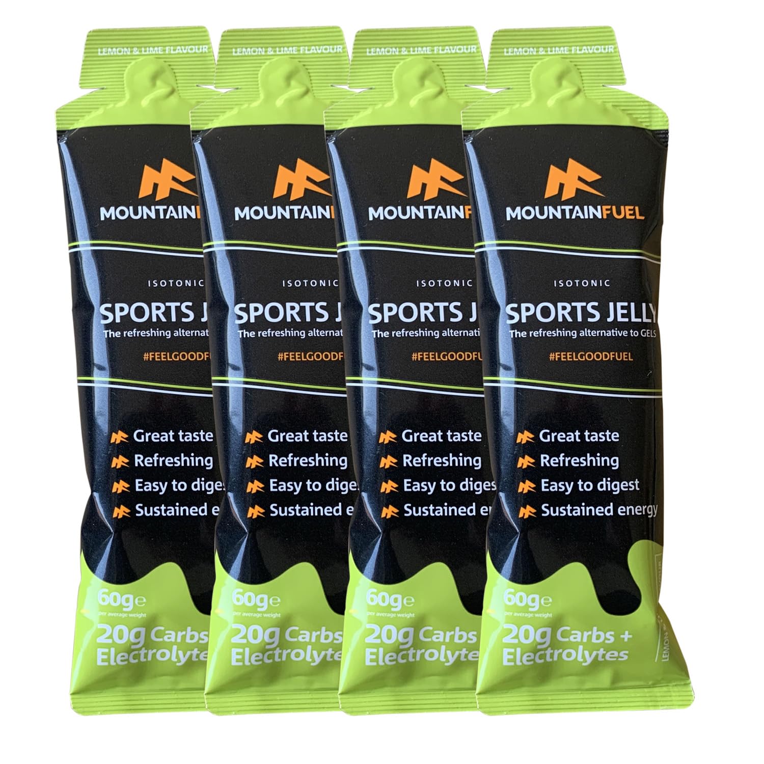 Mountain Fuel Sports Jelly Hydrogel Energy Gel Pouch - 20g of Carbs & Electrolytes - Mineral-Rich Hydration Boost - Vegan, Gluten-Free Performance Fuel - 4 Pack