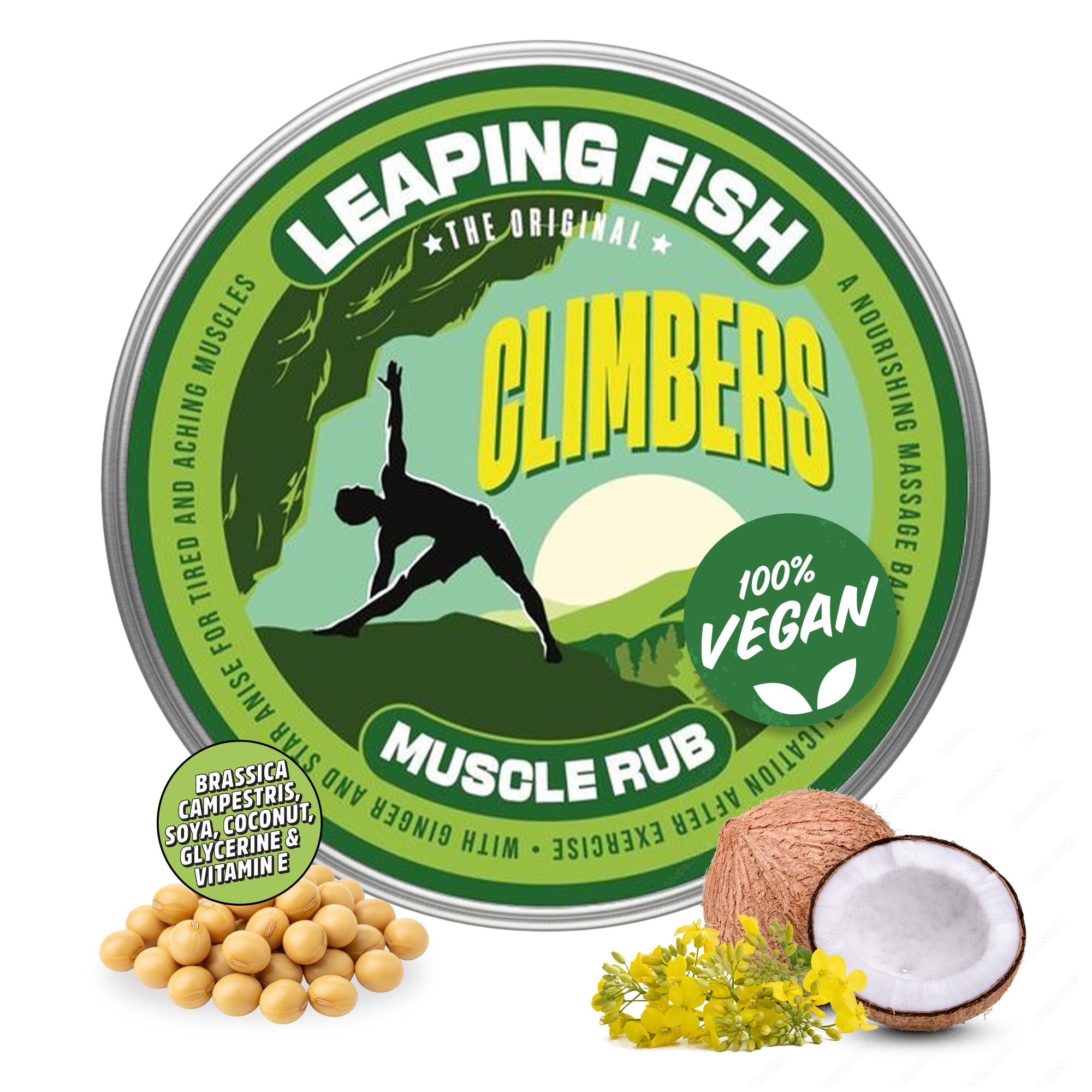LEAPING FISH Climber's Muscle Rub - Essential Oil Recovery Balm - 60g Tin