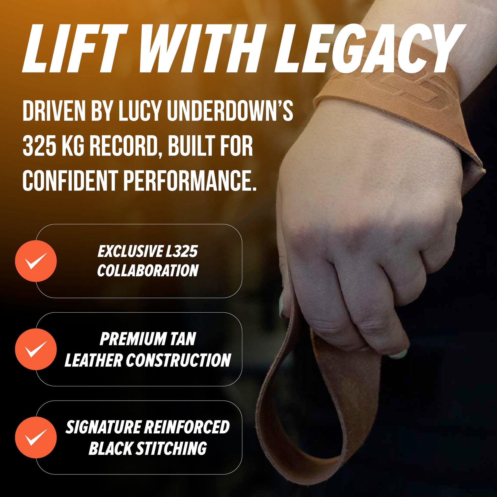 Team Industry x Underdown L325 Signature Edition Tan Leather Deadlift Wrist Wraps - Lat Pulls, Rows Training Accessory