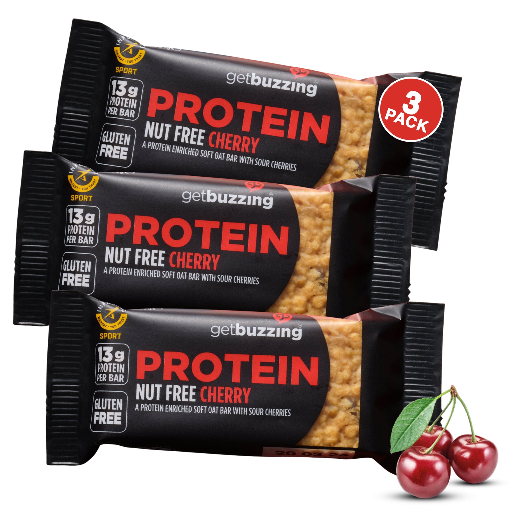 Getbuzzing Nut Free Oat Protein Flapjacks -  Pack of 3 x 55g