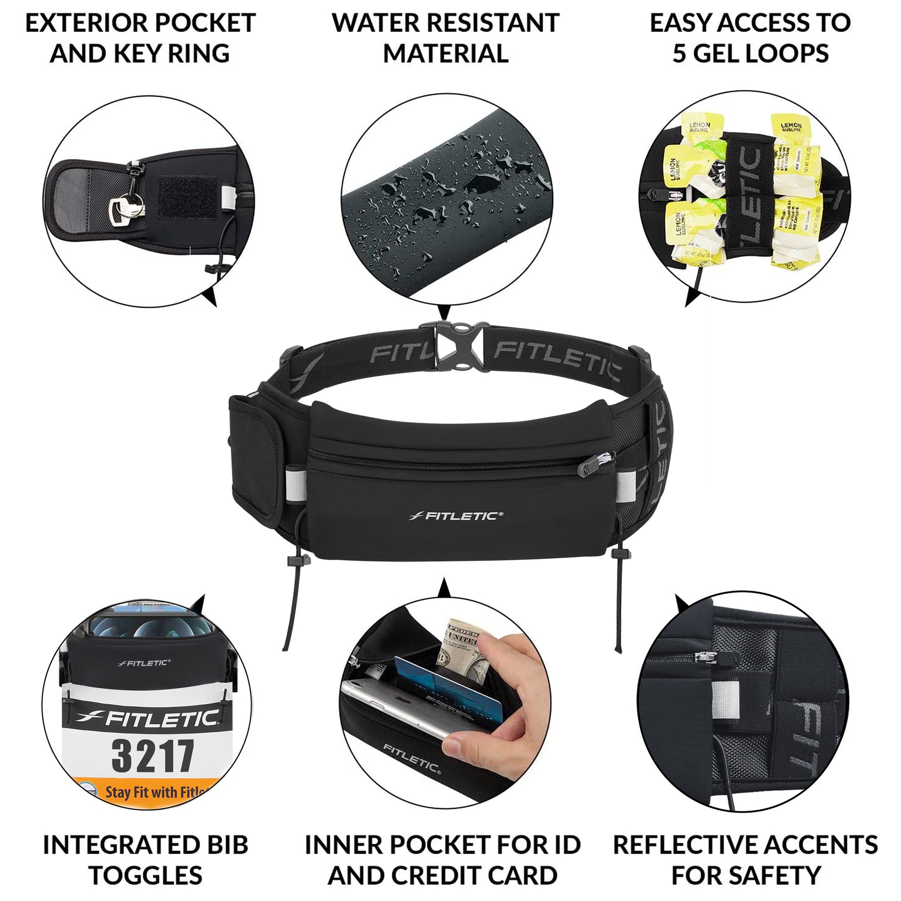 Fitletic - Ultimate II Running Belt With Gel Loops (One Size)
