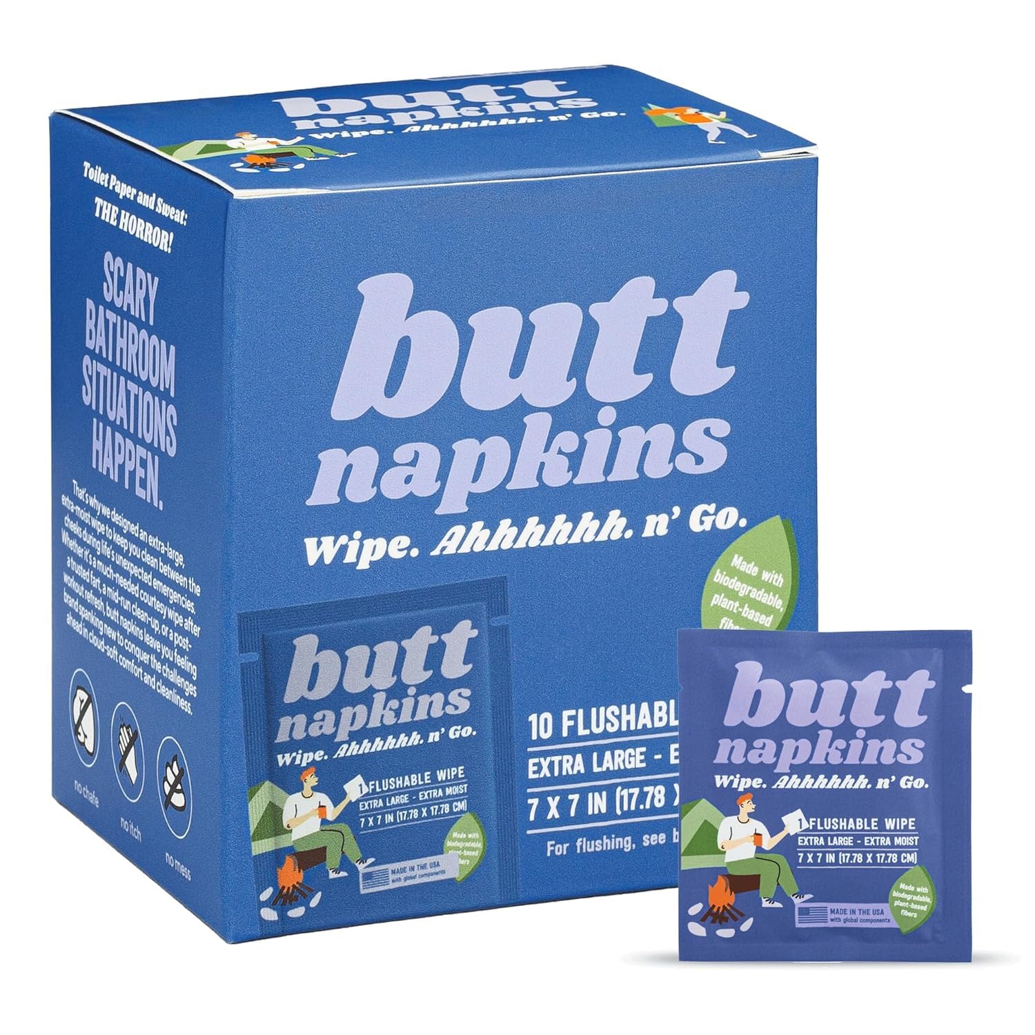 Butt Napkins - Water-Based Flushable Wipes, Individually Wrapped