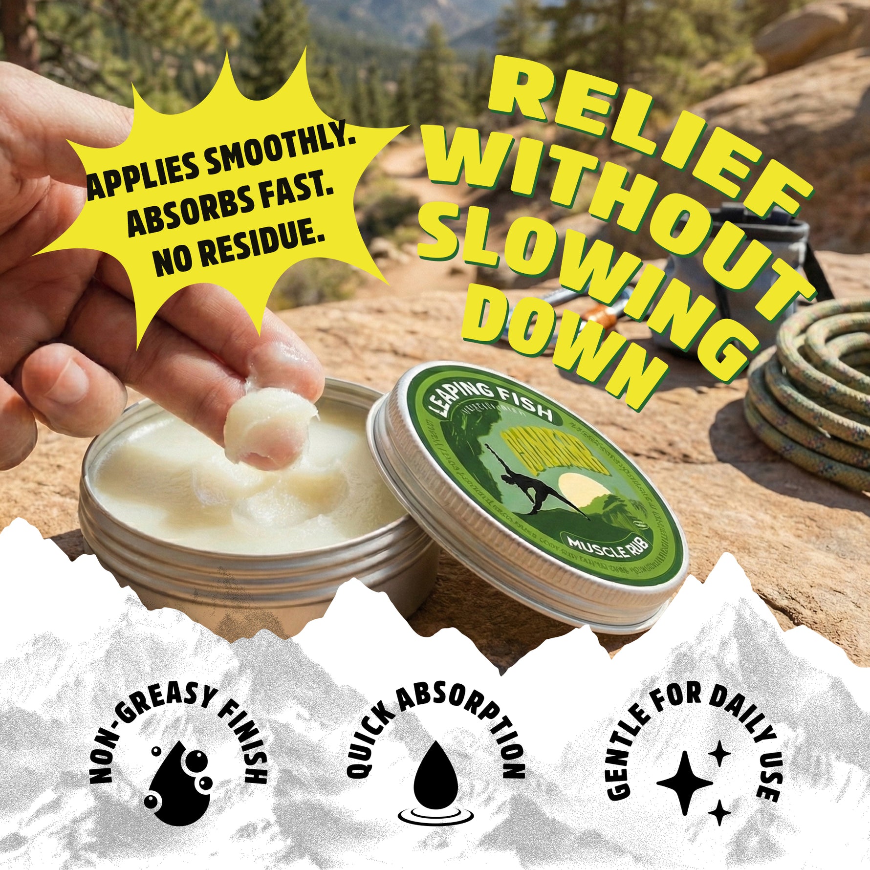 LEAPING FISH Climber's Muscle Rub - Essential Oil Recovery Balm - 60g Tin