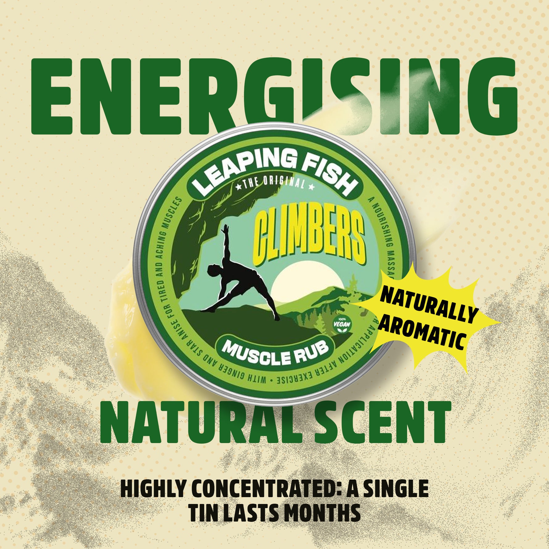LEAPING FISH Climber's Muscle Rub - Essential Oil Recovery Balm - 60g Tin