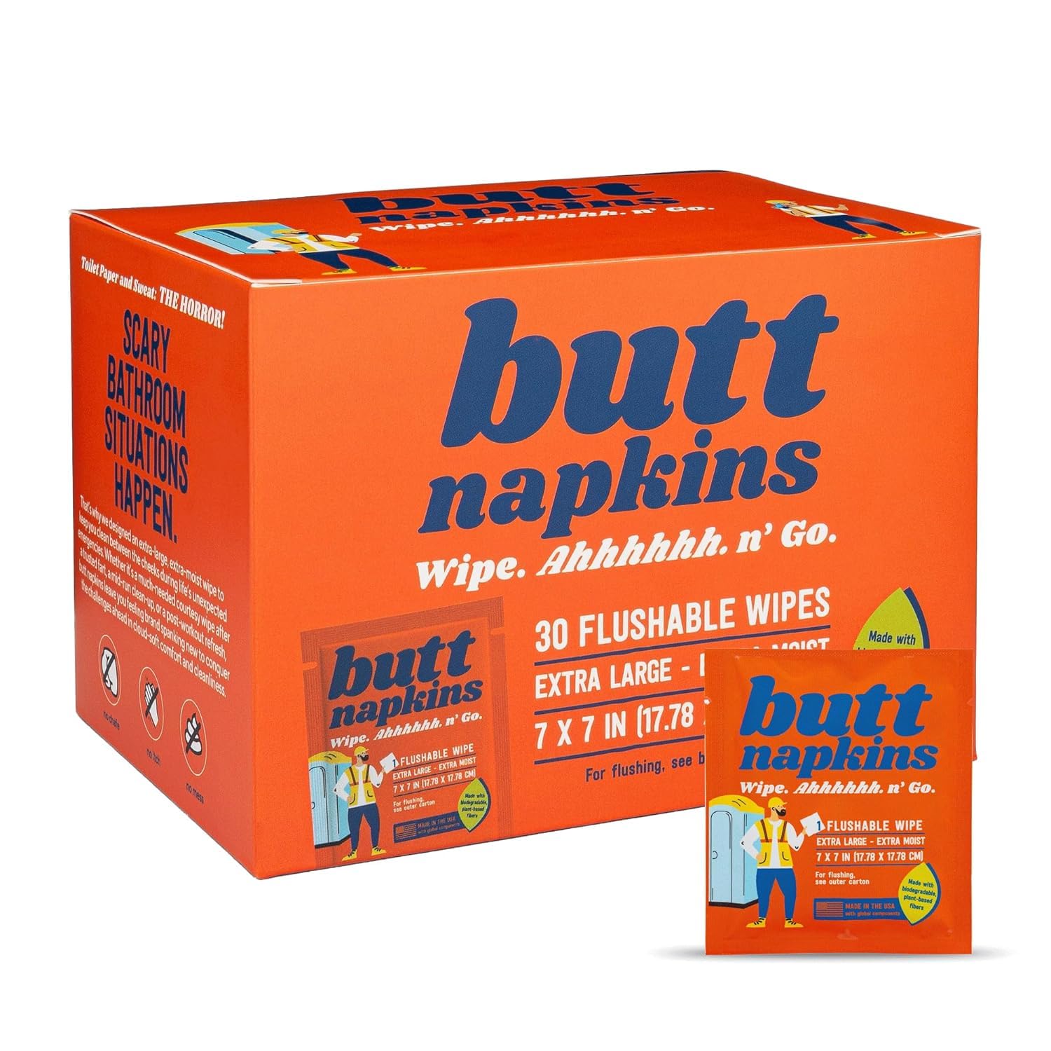 Butt Napkins - Water-Based Flushable Wipes, Individually Wrapped