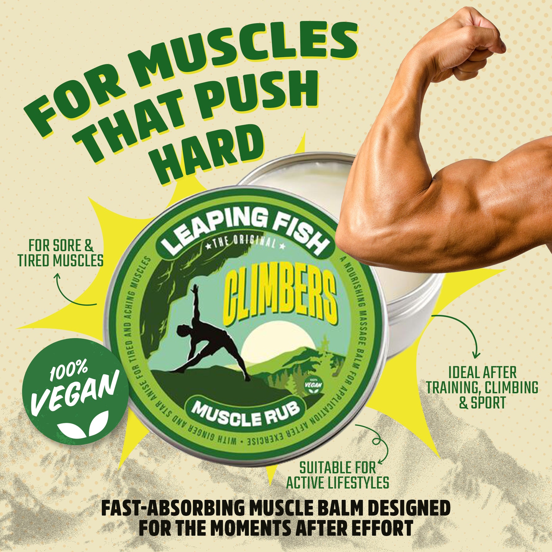 LEAPING FISH Climber's Muscle Rub - Essential Oil Recovery Balm - 60g Tin