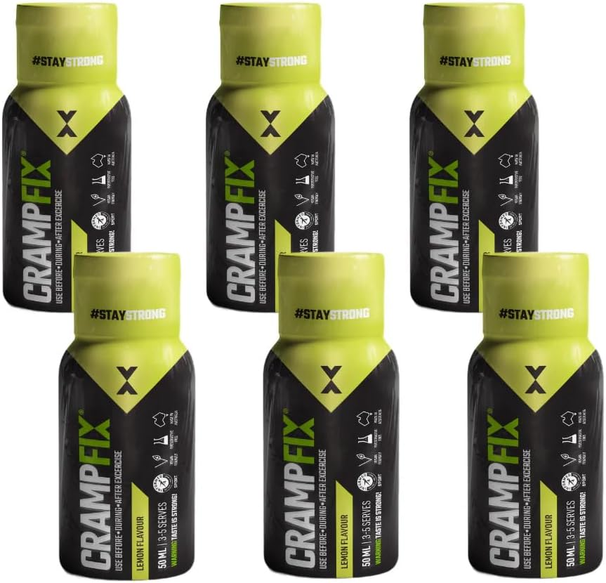 Crampfix Flip-Top Lid 50ml Squeeze Shot Bottle - Fast & Effective Relief from Muscle Cramp for Running, Cycling, Swimming & All Intensive Exercise - 6 Pack