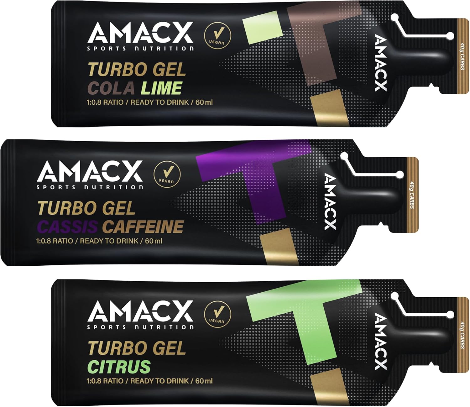 Amacx Turbo Energy Running Gels - 3 x 60ml