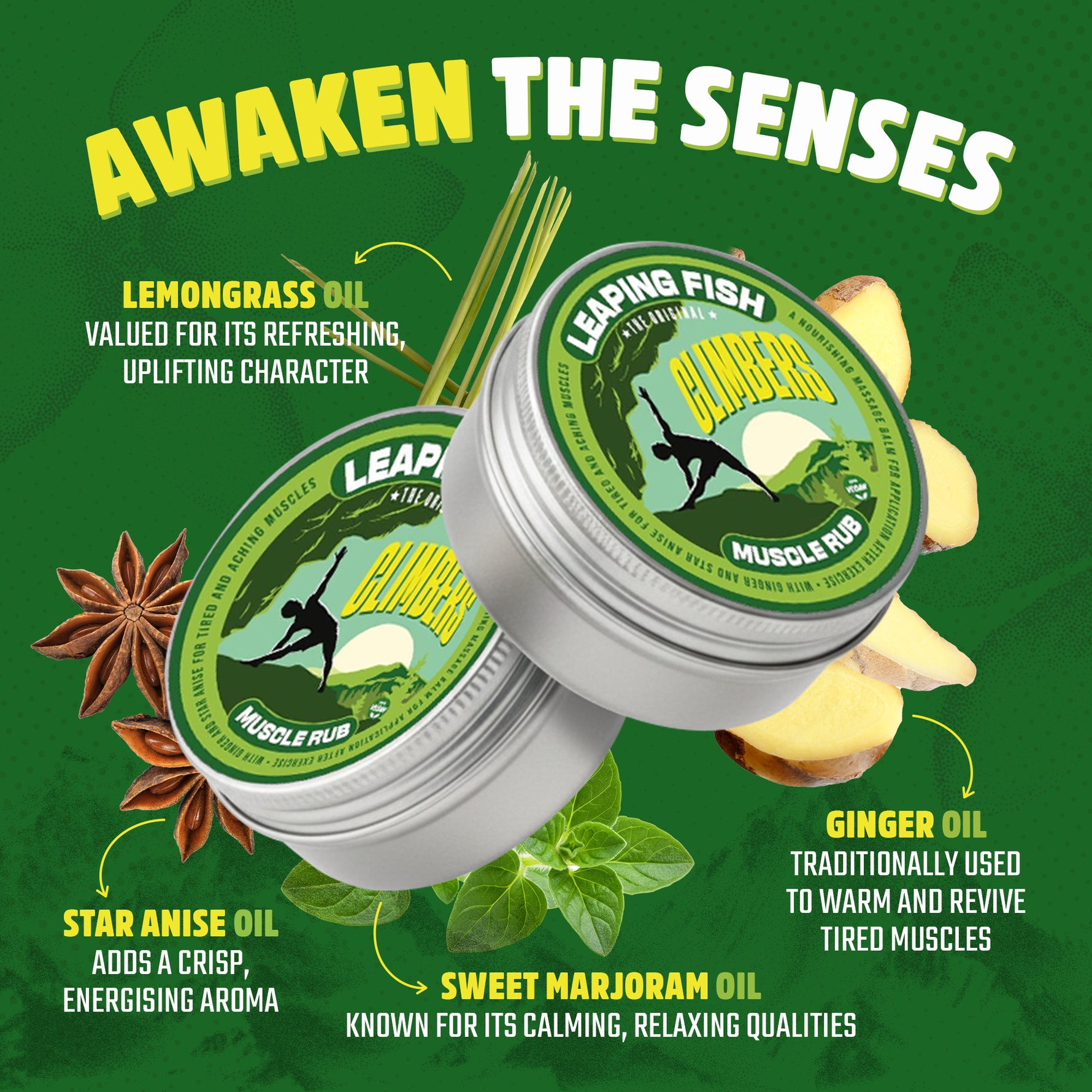 LEAPING FISH Climber's Muscle Rub - Essential Oil Recovery Balm - 60g Tin