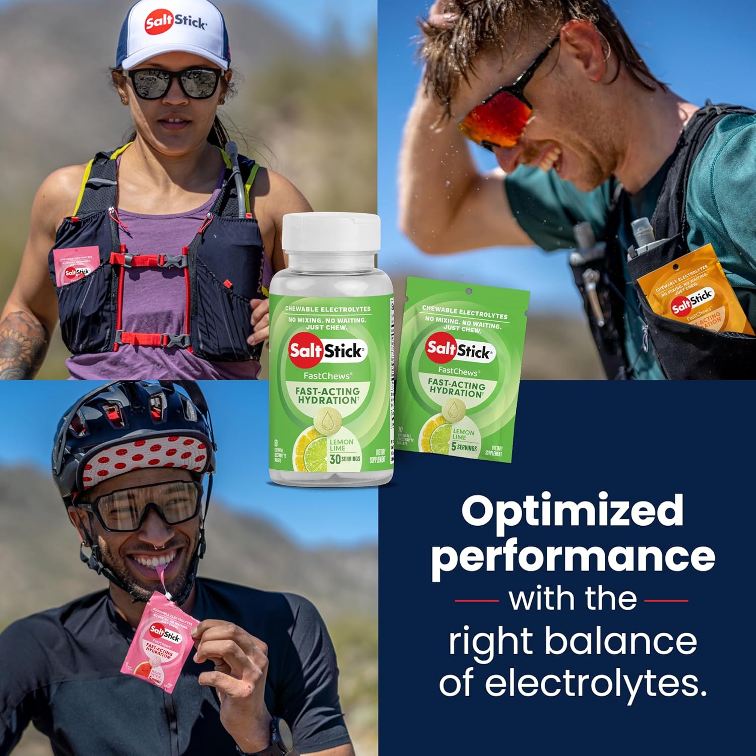 SaltStick FastChews Electrolytes - 60 Chewable Electrolyte Tablets - Salt Tablets for Running, Fast Hydration, Leg Cramps Relief, Sports Recovery - Non-GMO, Vegan, Gluten Free