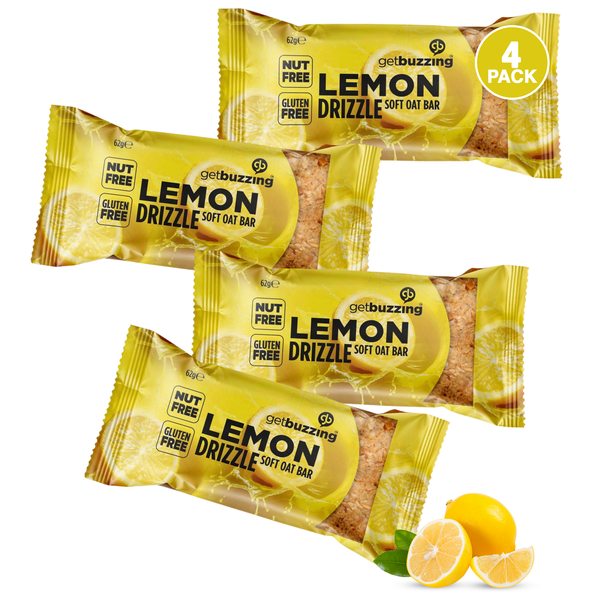 Getbuzzing Nut Free Oat Flapjacks - Gluten Free Healthy Snacks - Energy Bars For Running, Cycling, Gym - Pack of 4 x 62g