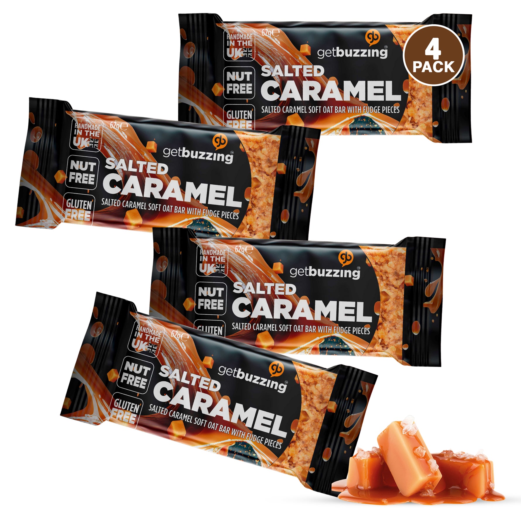 Getbuzzing Nut Free Oat Flapjacks - Gluten Free Healthy Snacks - Energy Bars For Running, Cycling, Gym - Pack of 4 x 62g
