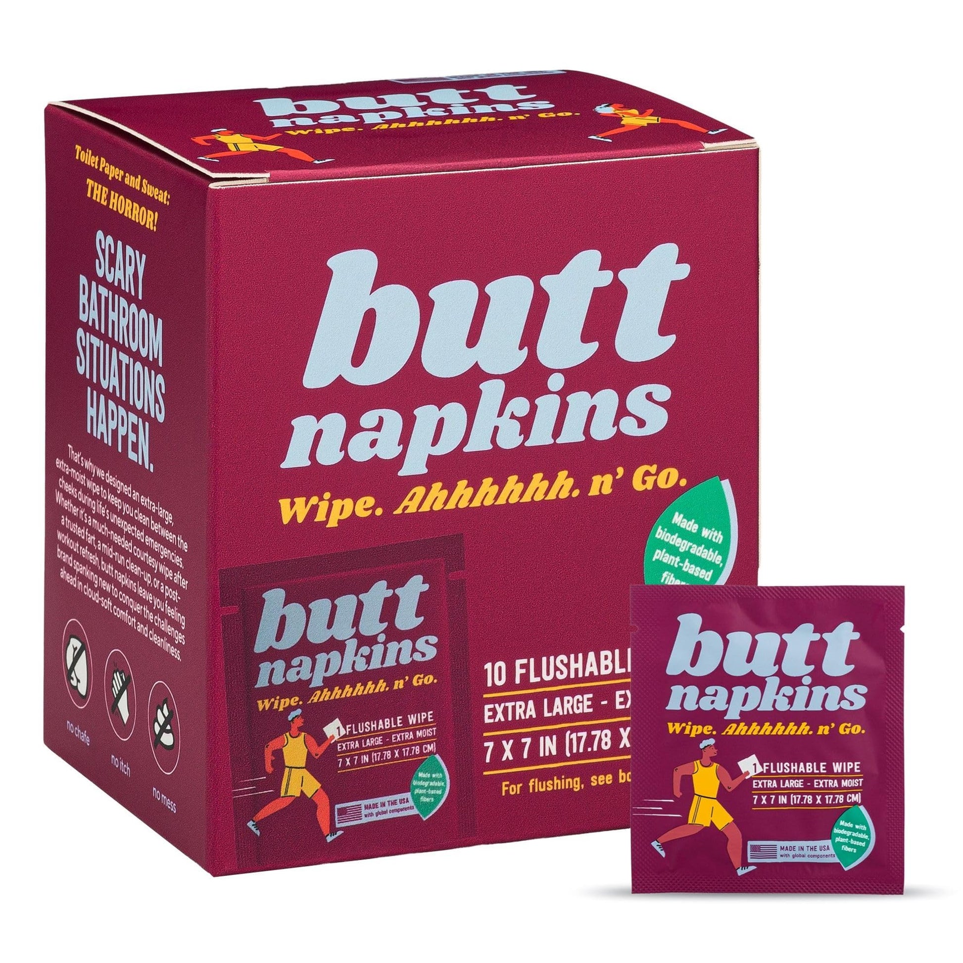 Butt Napkins - Water-Based Flushable Wipes, Individually Wrapped