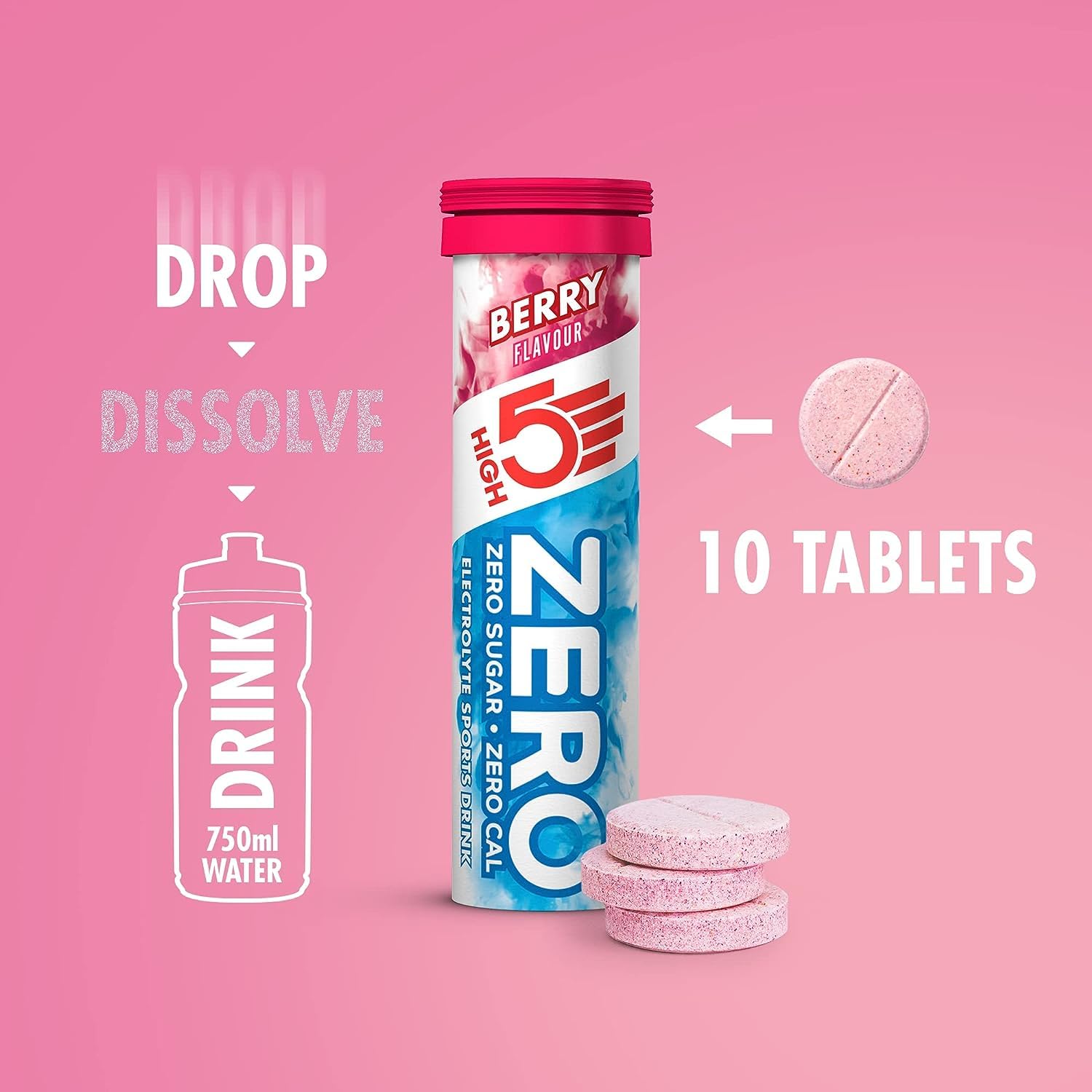 HIGH5 ZERO Hydration Electrolyte Sports Drink Dissolvable Tablets - 10 Tablets Per Tube - 4 x Tubes