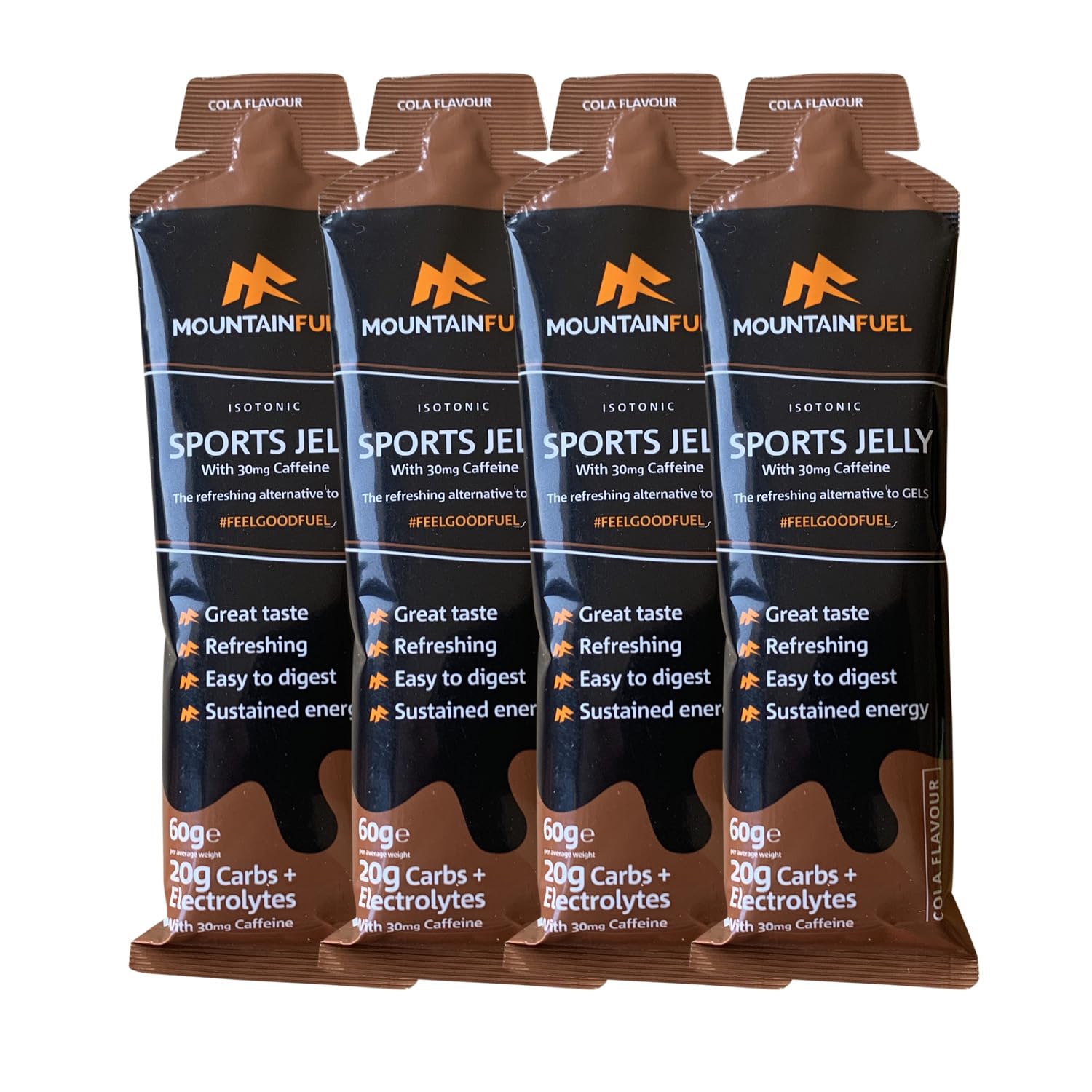 Mountain Fuel Sports Jelly Hydrogel Energy Gel Pouch - 20g of Carbs & Electrolytes - Mineral-Rich Hydration Boost - Vegan, Gluten-Free Performance Fuel - 4 Pack