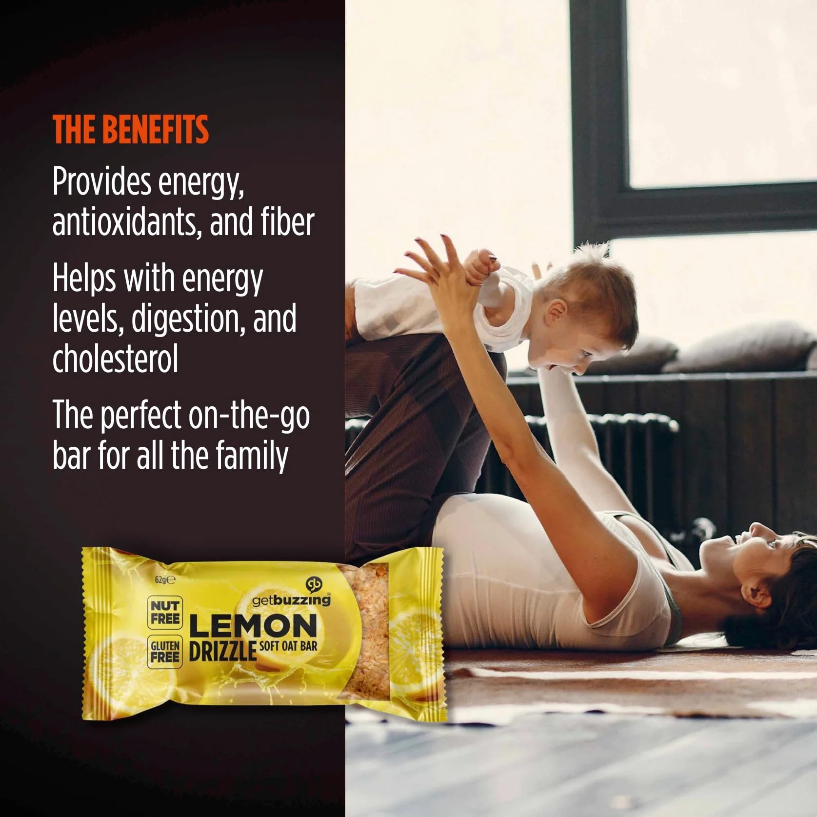 Getbuzzing Nut Free Oat Flapjacks - Gluten Free Healthy Snacks - Energy Bars For Running, Cycling, Gym - Pack of 4 x 62g