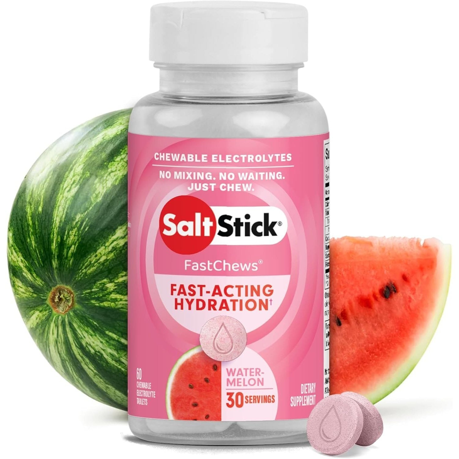 SaltStick FastChews Electrolytes - 60 Chewable Electrolyte Tablets - Salt Tablets for Running, Fast Hydration, Leg Cramps Relief, Sports Recovery - Non-GMO, Vegan, Gluten Free