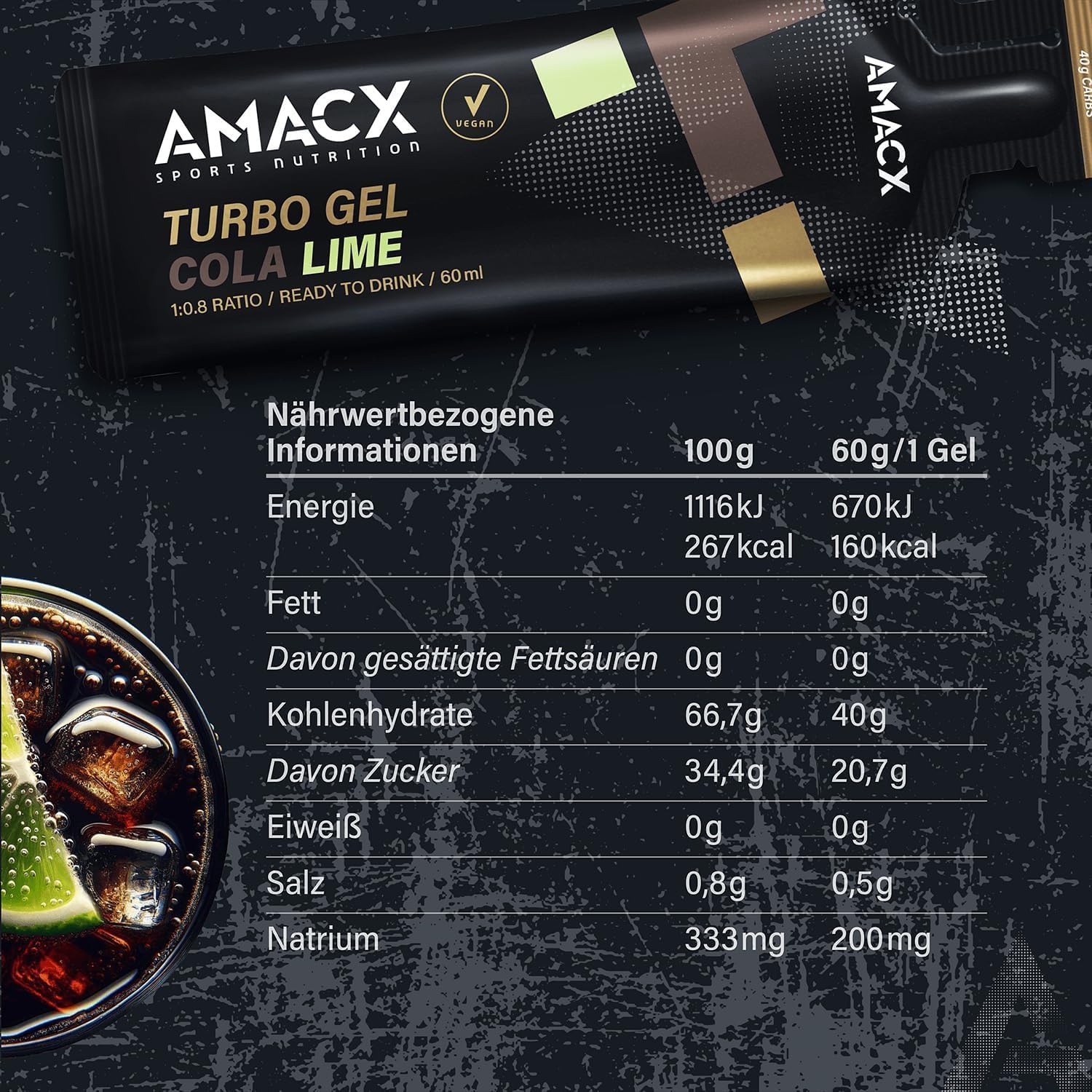 Amacx Turbo Energy Running Gels - 3 x 60ml