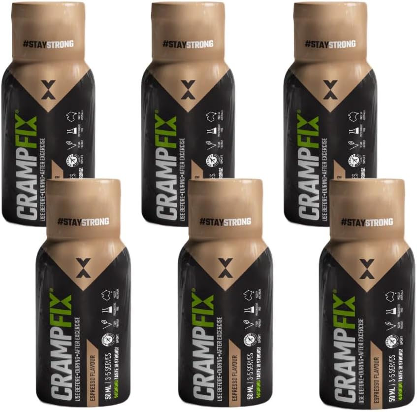 Crampfix Flip-Top Lid 50ml Squeeze Shot Bottle - Fast & Effective Relief from Muscle Cramp for Running, Cycling, Swimming & All Intensive Exercise - 6 Pack
