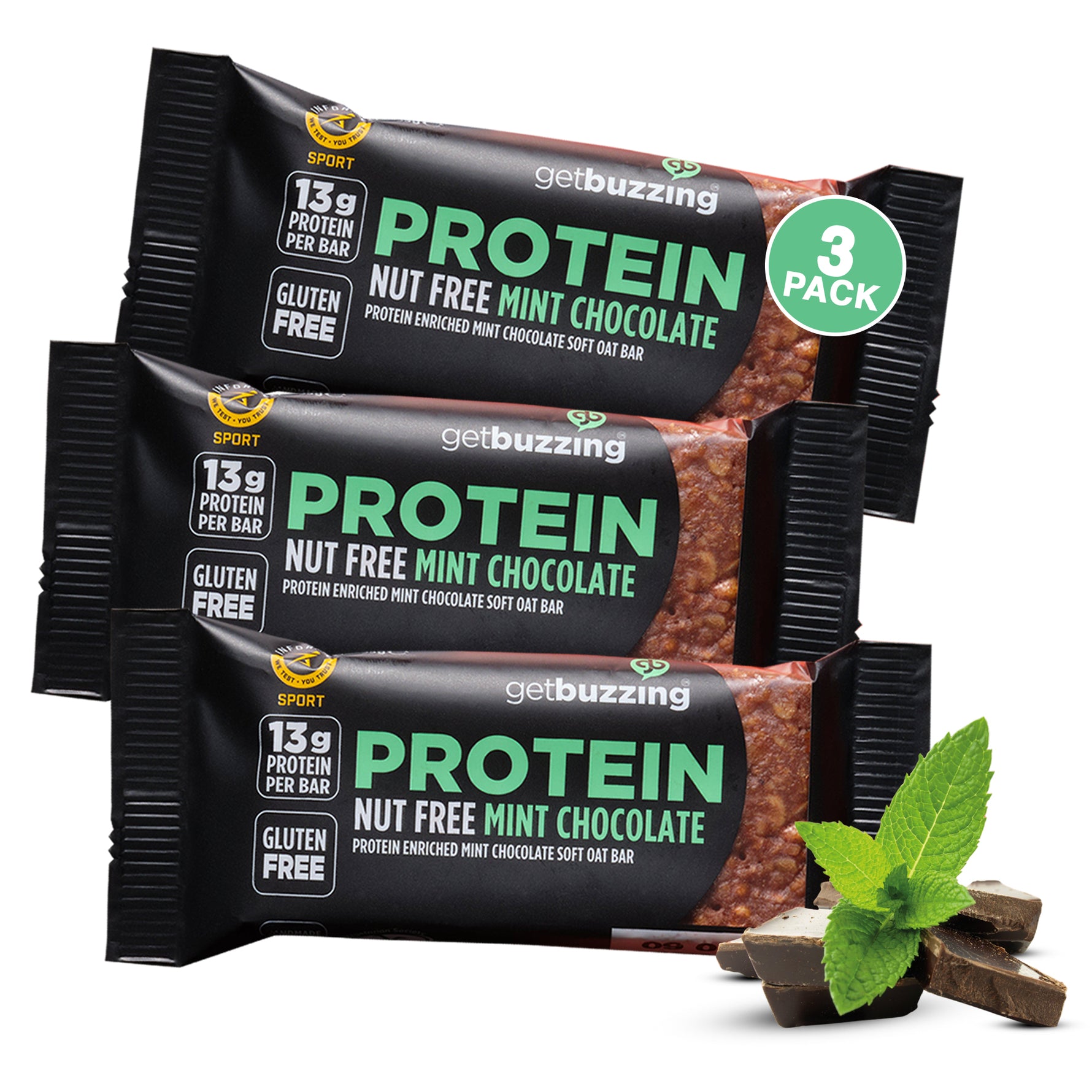 Getbuzzing Nut Free Oat Protein Flapjacks -  Pack of 3 x 55g