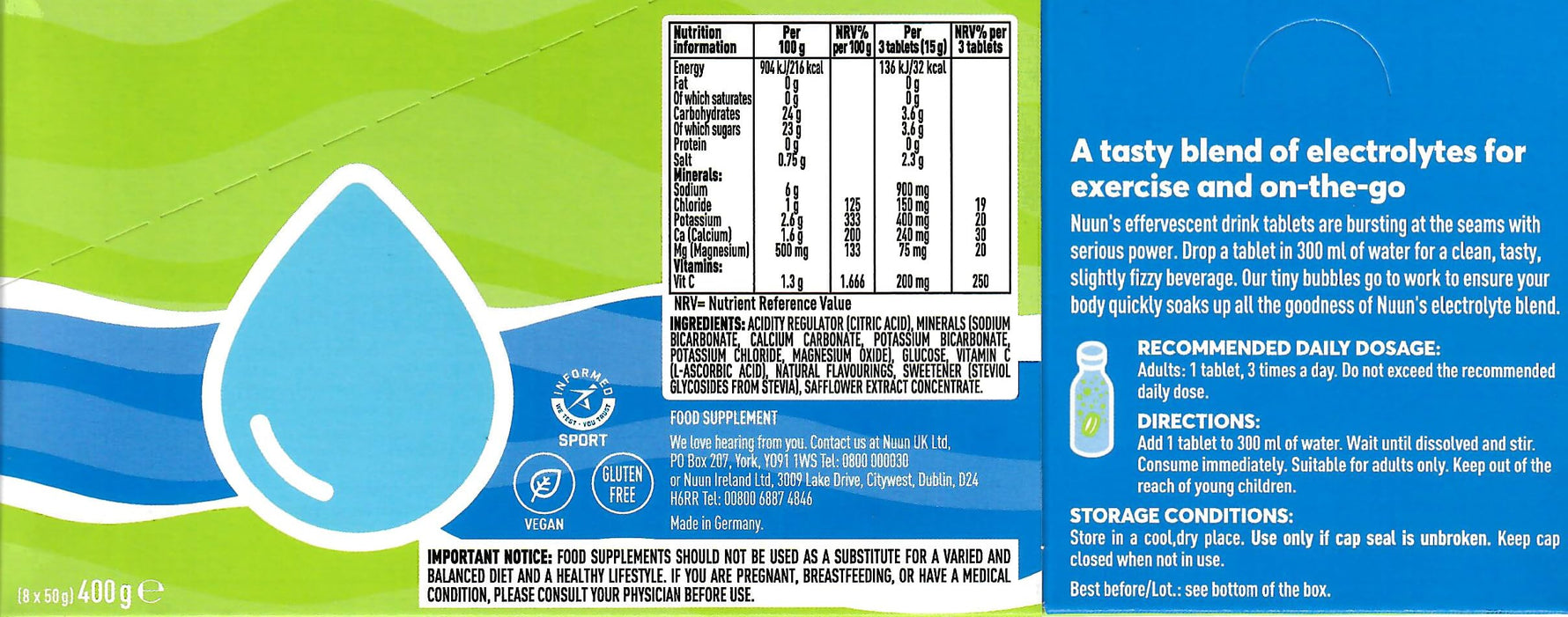 NUUN Sport Electrolytes Hydration Tablets - 4 Tubes of Electrolyte Tabs (40 Total Tablets)