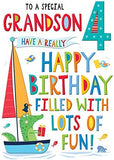 Juvenile Birthday Card Age 4 Grandson - 9 x 6 inches - Regal Publishing
