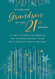 Modern Milestone Age Birthday Card 21st Grandson - 9 x 6 inches - Regal Publishing