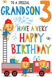Juvenile Birthday Card Age 3 Grandson - 9 x 6 inches - Regal Publishing