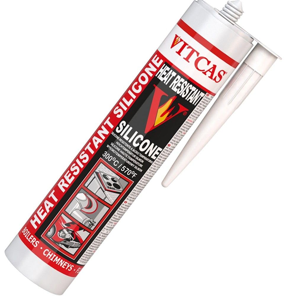 VITCAS Heat Resistant Silicone - Excellent Adhesion - Glass and Glazed Surfaces - Enamel Ceramics - Impregnated and Painted Wood – Plastics - Flexible Sealant - Designed for Joints - Black Finish - 310ml