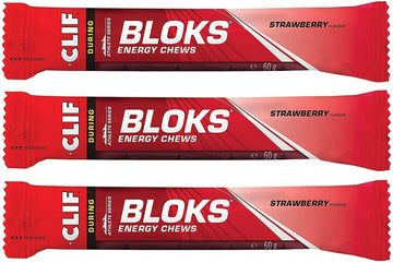 Clif Bloks Energy Chews Strawberry - Sports Supplements, 60 g (Strawberry - 3 Packs)