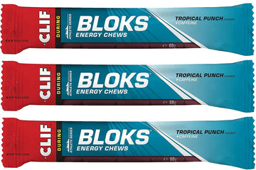 Clif Bloks Energy Chews Tropical Punch with Caffeine Sports Supplements, 60 g (Tropical - 3 Packs)