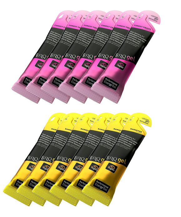 Torq Energy Gels with Guarana (Natural Caffeine) - Selection Box of 12 Gels (6 x Forest Fruits, 6 x Banoffee)