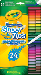CRAYOLA SuperTips Washable Markers - Assorted Colours (Pack of 24) | Premium Felt Tip Pens That Can Easily Wash Off Skin & Clothing | Ideal for Kids Aged 3+