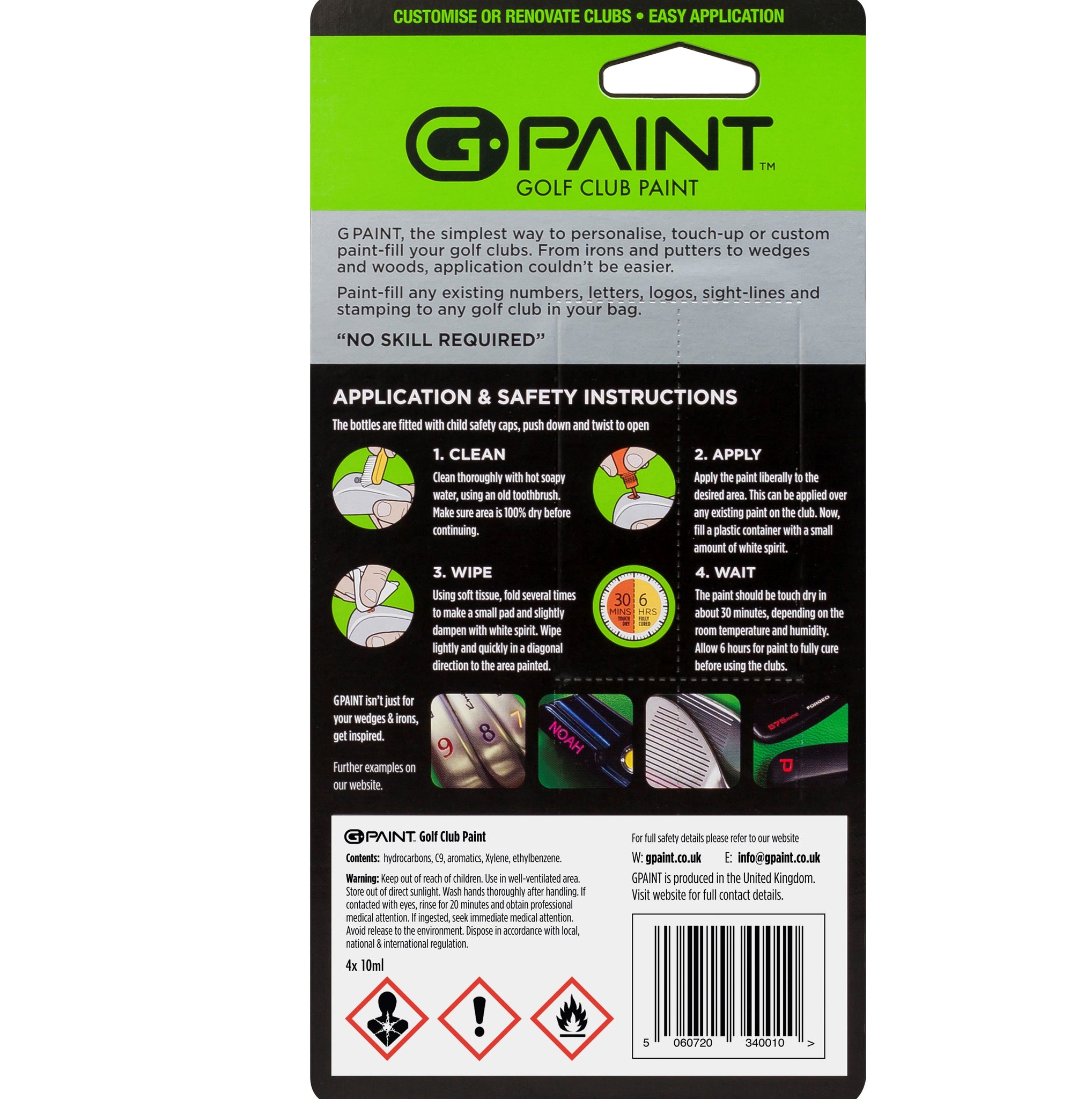  G-Paint Golf Club Paint Touch Up, Fill In, Customize or  Renovate Your Clubs - 8 Pack of 10ml Bottles. Black, White, Red, Blue,  Yellow, Pink, Orange & Green : Sports 