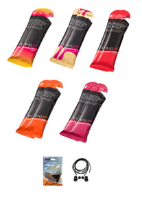 TORQ Energy Gels - Pack of 10 Sachets, 5 Different Flavours. Bundled with an Exclusive Pack of Elastic No-tie Reflective Shoe Laces