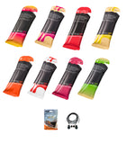 TORQ Energy Gels - Pack of 16 Sachets, 8 Different Flavours. Bundled with an Exclusive Pack of Elastic No-tie Reflective Shoe Laces